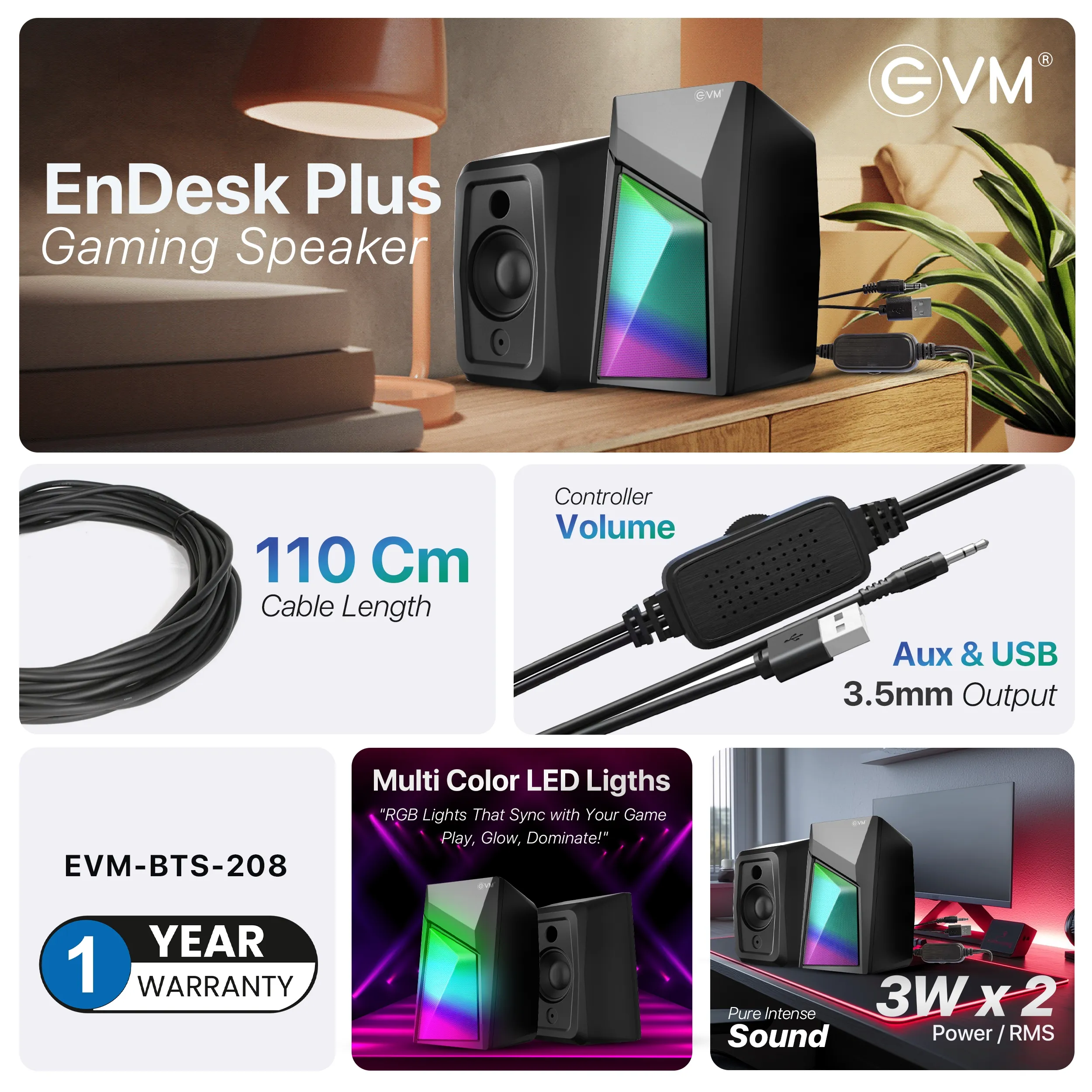 EVM Gaming Speaker 2.0 RGB (6w) EVM-BTS-208 view 3